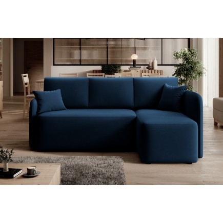 Canapé d'angle convertible HARRY en velours luxe 3/4 places, bleu, angle droit (vu de face)