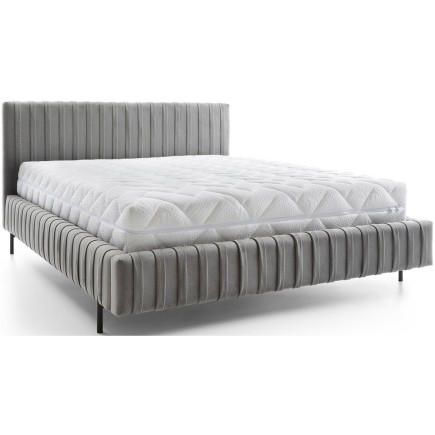 Lit double en tissu velours de qualité luxe, PLACIDO, gris foncé, 180x200