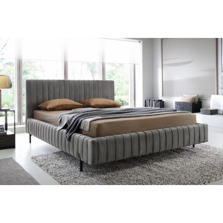 Lit double en tissu velours de qualité luxe, PLACIDO, gris foncé, 180x200
