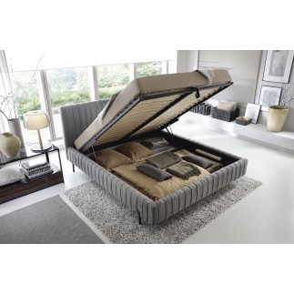 Lit double en tissu velours de qualité luxe, PLACIDO, gris foncé, 180x200