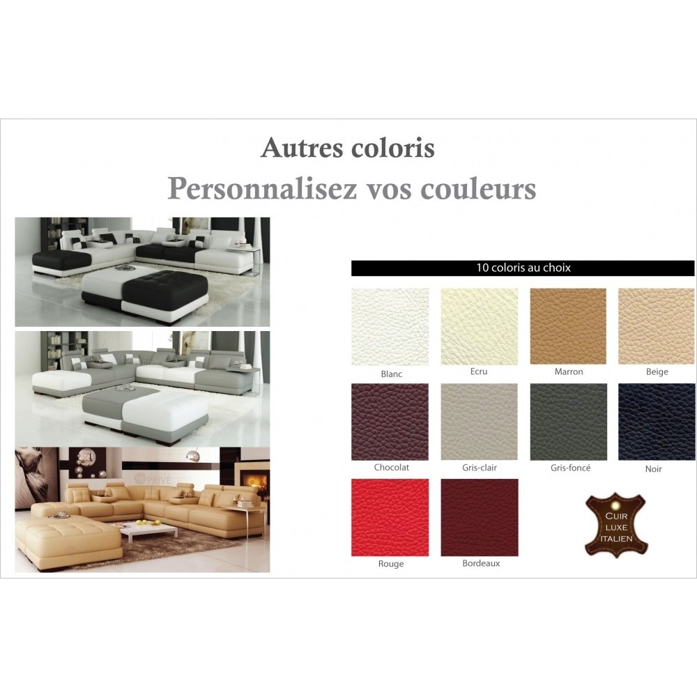 Canapé d'angle en cuir 7/8 places ELIXIR couleurs personnalisées, angle gauche Canapé d'angle en cuir 7/8 places ELIXIR couleurs personnalisées, angle gauche