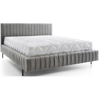 Lit double en tissu velours de qualité luxe, PLACIDO, gris foncé, 140x200