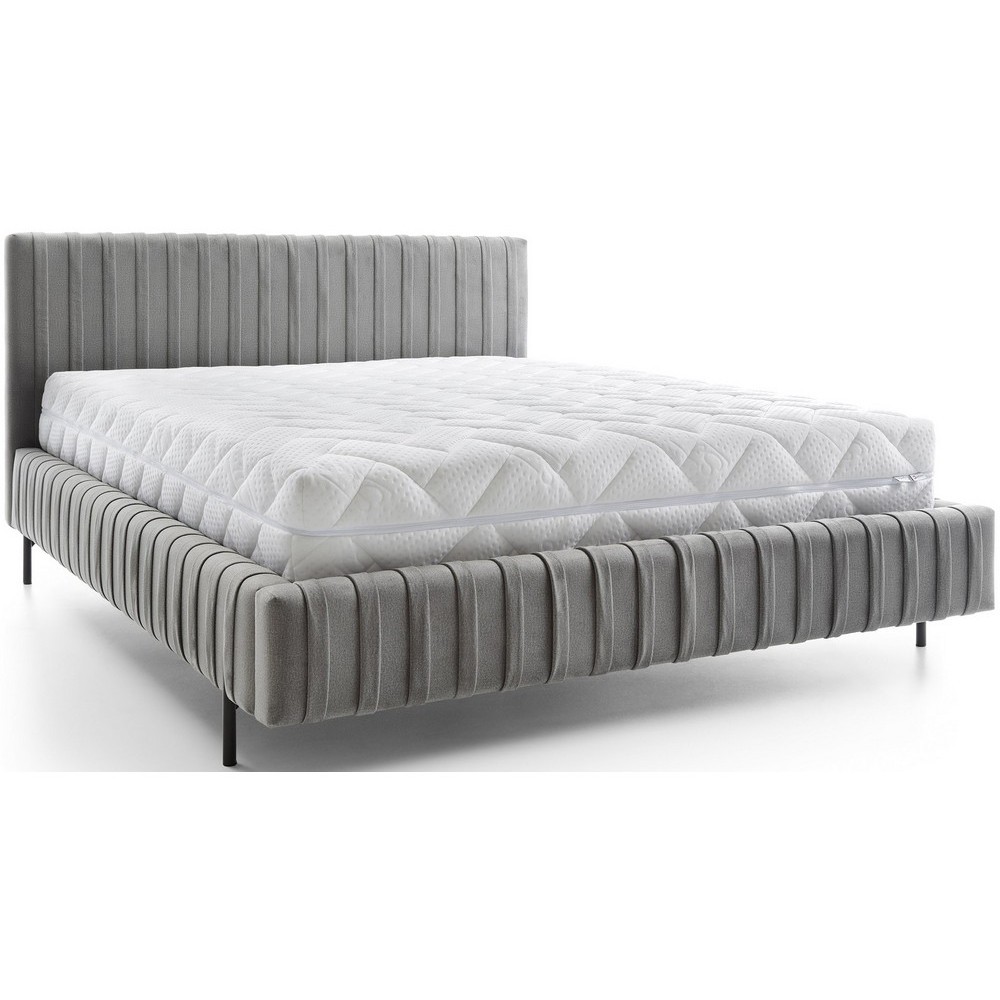 Lit double en tissu velours de qualité luxe, PLACIDO, gris foncé, 140x200