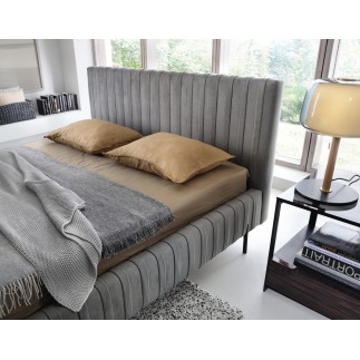 Lit double en tissu velours de qualité luxe, PLACIDO, gris foncé, 140x200