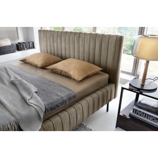 Lit double en tissu velours de qualité luxe, PLACIDO, marron, 140x200