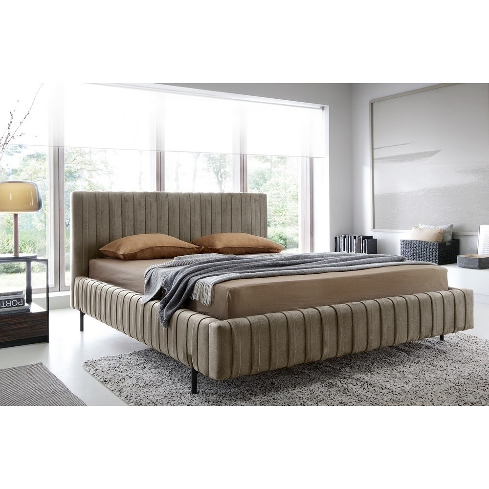 Lit double en tissu velours de qualité luxe, PLACIDO, marron, 160x200