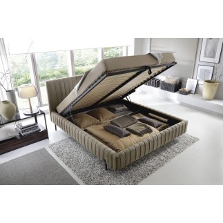 Lit double en tissu velours de qualité luxe, PLACIDO, marron, 180x200