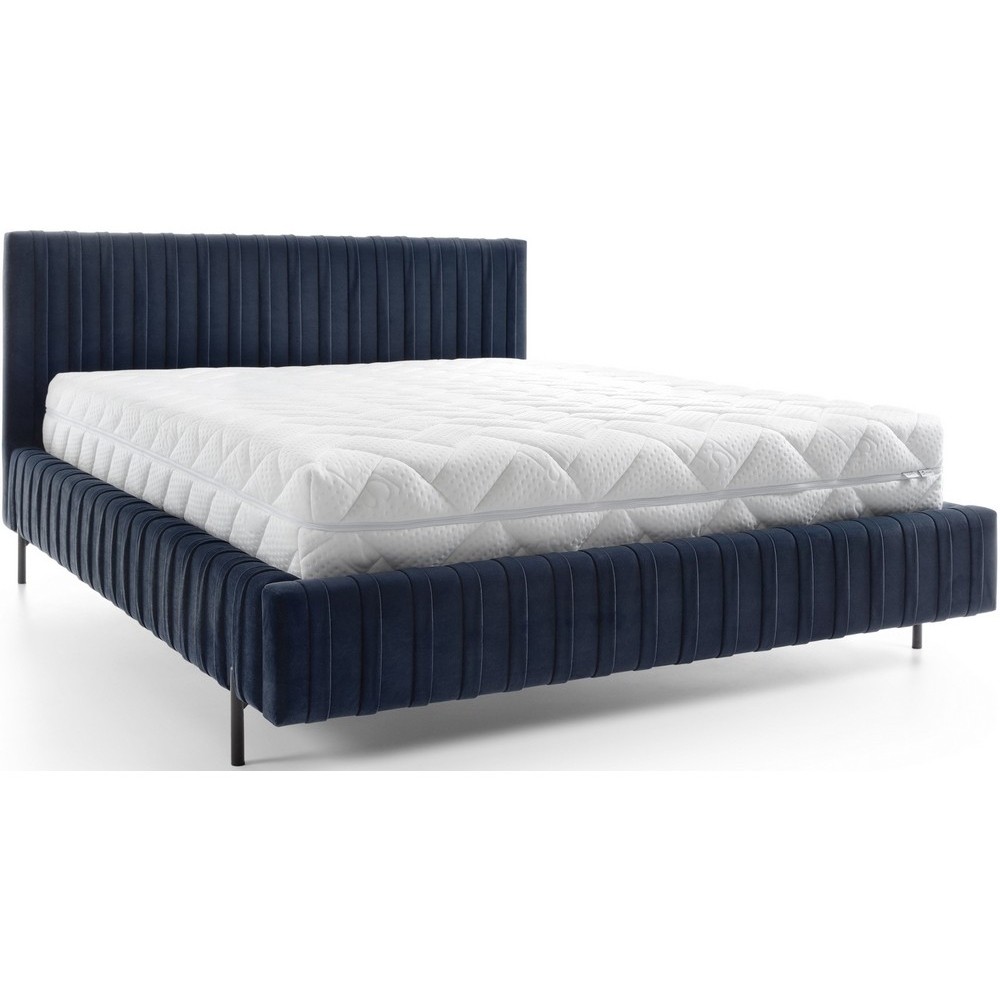 Lit double en tissu velours de qualité luxe, PLACIDO, bleu foncé, 180x200