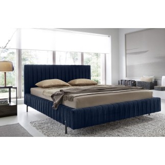 Lit double en tissu velours de qualité luxe, PLACIDO, bleu foncé, 180x200