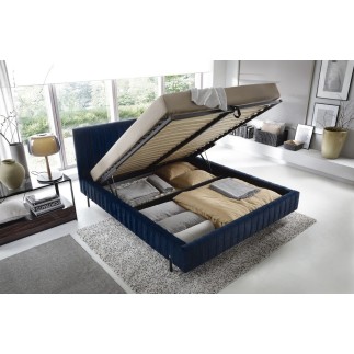 Lit double en tissu velours de qualité luxe, PLACIDO, bleu foncé, 180x200