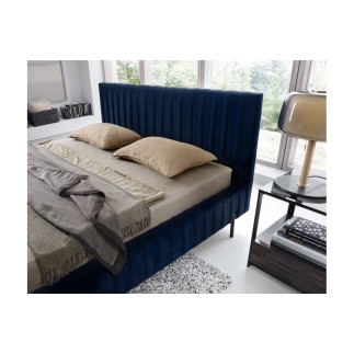 Lit double en tissu velours de qualité luxe, PLACIDO, bleu foncé, 180x200