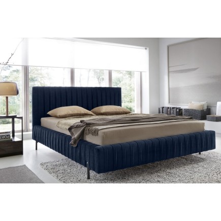 Lit double en tissu velours de qualité luxe, PLACIDO, bleu foncé, 160x200