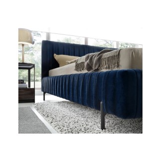 Lit double en tissu velours de qualité luxe, PLACIDO, bleu foncé, 140x200