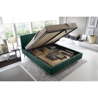 Lit double en tissu velours de qualité luxe, PLACIDO, vert foncé, 140x200