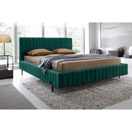 Lit double en tissu velours de qualité luxe, PLACIDO, vert foncé, 180x200