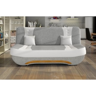 Canapé 3 places convertible et espace de rangement - tissu gris et simili blanc - en tissu de qualité, EWIN