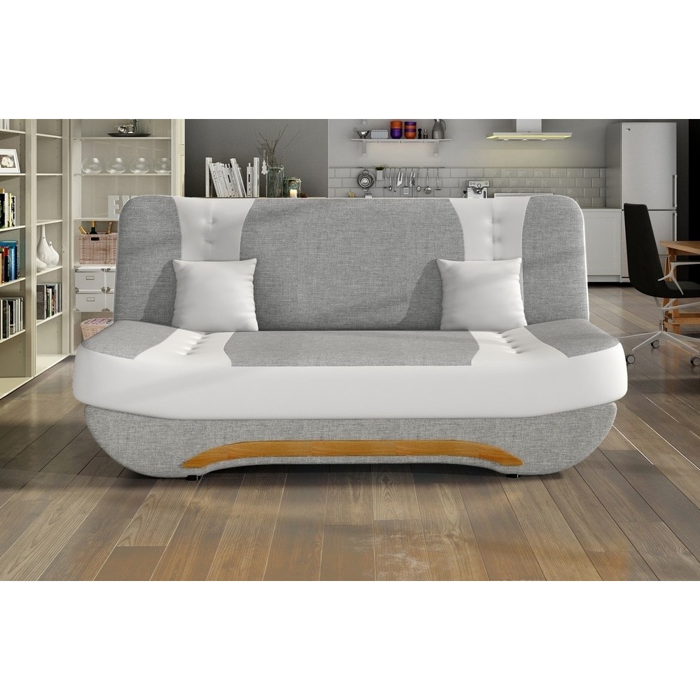 Canapé 3 places convertible et espace de rangement - tissu gris et simili blanc - en tissu de qualité, EWIN
