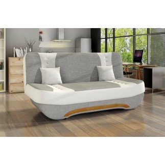 Canapé 3 places convertible et espace de rangement - tissu gris et simili blanc - en tissu de qualité, EWIN