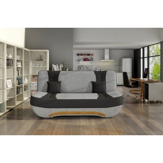 Canapé 3 places convertible et espace de rangement - tissu gris et simili noir - en tissu de qualité, EWIN