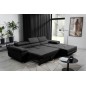 Canapé d'angle convertible ARMEL en tissu luxe 5 places, noir, avec coffre, angle droit (vu de face)