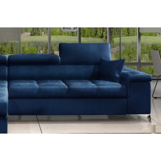 Canapé d'angle convertible en veloursvelours luxe 5 places, RICHARD, bleu, angle gauche