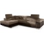 Canapé d'angle convertible en tissu velours luxe 5 places, avec coffre, marron et chocolat, angle gauche (vu de face), ANNECY VE