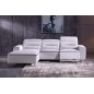 Canapé d'angle relax en cuir buffle italien de luxe FUNRELAX, blanc et bande gris clair, angle gauche, 5 places