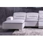 Canapé d'angle relax en cuir buffle italien de luxe FUNRELAX, blanc et bande gris clair, angle gauche, 5 places