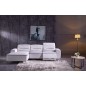 Canapé d'angle relax en cuir buffle italien de luxe FUNRELAX, blanc et bande gris clair, angle gauche, 5 places