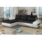 Canapé d'angle convertible en tissu luxe noir et simili cuir blanc, 5 places, angle gauche (vu de face) - OTELLO