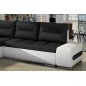 Canapé d'angle convertible en tissu luxe noir et simili cuir blanc, 5 places, angle gauche (vu de face) - OTELLO