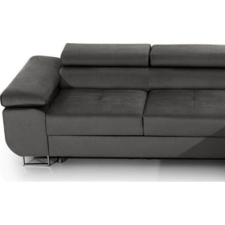 Canapé d'angle convertible ARMEL en tissu velours luxe 5 places, gris anthracite, avec coffre, angle droit (vu de face)