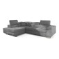 -Canapé d'angle convertible en velours luxe 5 places, avec coffre, gris clair, angle gauche (vu de face), ANNECY VELOURS