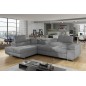 -Canapé d'angle convertible en velours luxe 5 places, avec coffre, gris clair, angle gauche (vu de face), ANNECY VELOURS