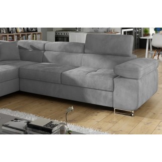 -Canapé d'angle convertible en velours luxe 5 places, avec coffre, gris clair, angle gauche (vu de face), ANNECY VELOURS