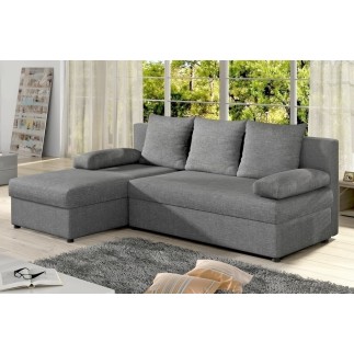 Canapé d'angle convertible GILO - en tissu luxe 3/4 places, gris, angle gauche (vu de face)