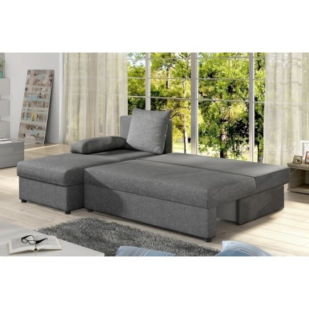 Canapé d'angle convertible GILO - en tissu luxe 3/4 places, gris, angle gauche (vu de face)