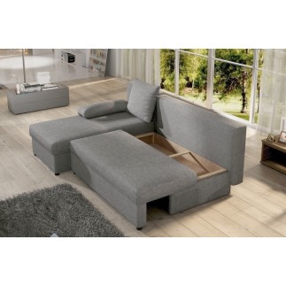Canapé d'angle convertible GILO - en tissu luxe 3/4 places, gris, angle gauche (vu de face)