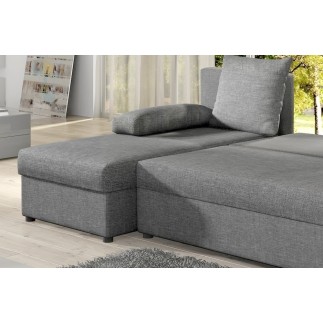 Canapé d'angle convertible GILO - en tissu luxe 3/4 places, gris, angle gauche (vu de face)