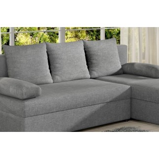 Canapé d'angle convertible - GILO - en tissu luxe 3/4 places, gris, angle droit (vu de face)