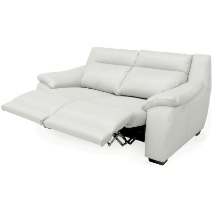 Canapé 2 places avec 2 relax en 100% tout cuir épais luxe italien - 2 relax électriques, blanc cassé. BERN