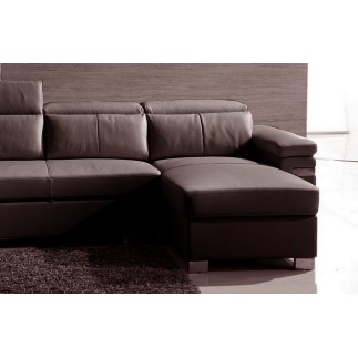 Canapé d'angle convertible cuir buffle italien 5 places, ALLURE, gris foncé, angle droit