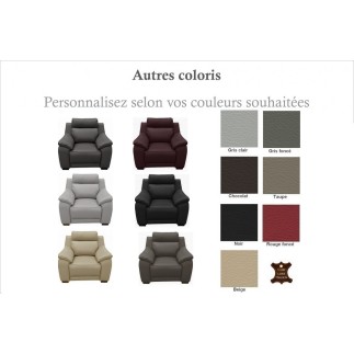 Fauteuil 1 place avec 1 relax en 100% tout cuir épais luxe italien - relax électriques, couleur personnalisée. BERN