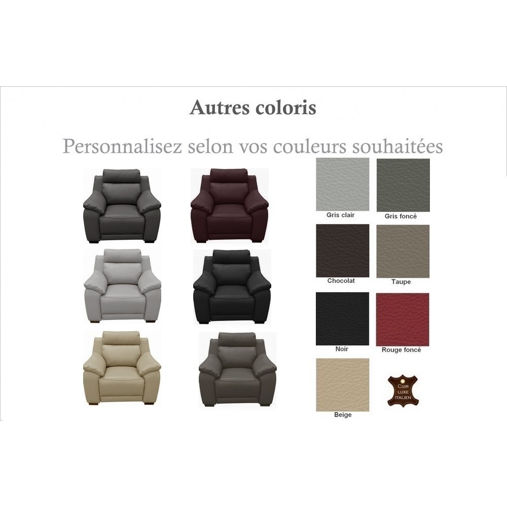 Fauteuil 1 place avec 1 relax en 100% tout cuir épais luxe italien - relax électriques, couleur personnalisée. BERN