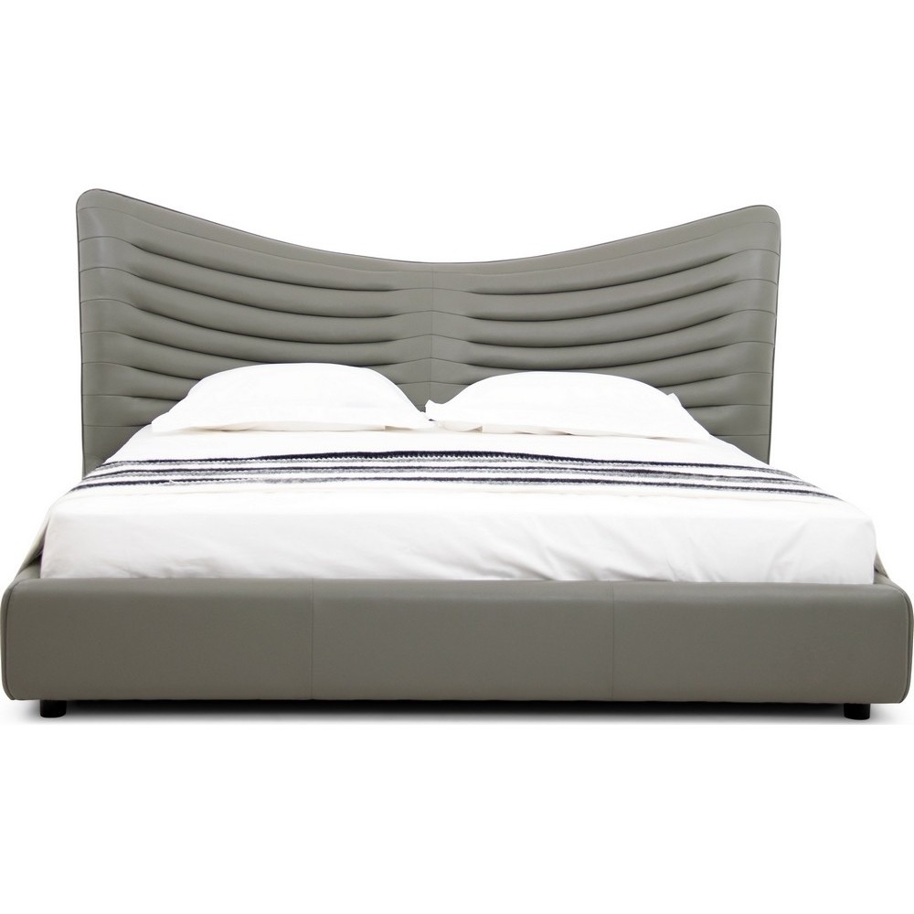 Lit design en cuir de luxe ADAM, avec sommier à lattes offert, gris foncé, 140x200