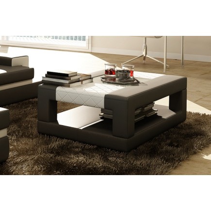 Table basse en cuir italien WAGRAM, gris foncé et blanc
