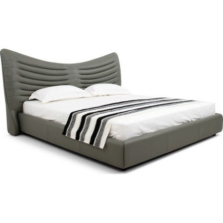 Lit design en cuir de luxe ADAM, avec sommier à lattes offert, gris foncé, 140x200