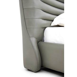 Lit design en cuir de luxe ADAM, avec sommier à lattes offert, gris foncé, 140x200