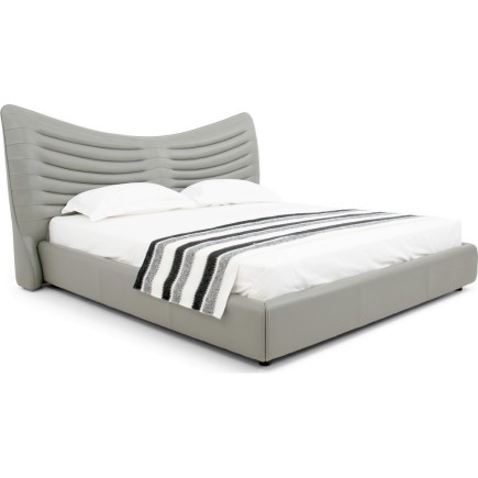 Lit design en cuir de luxe ADAM, avec sommier à lattes offert, gris clair, 140x200