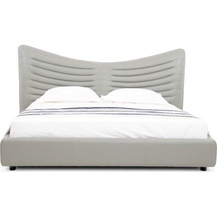 Lit design en cuir de luxe ADAM, avec sommier à lattes offert, gris clair, 180x200